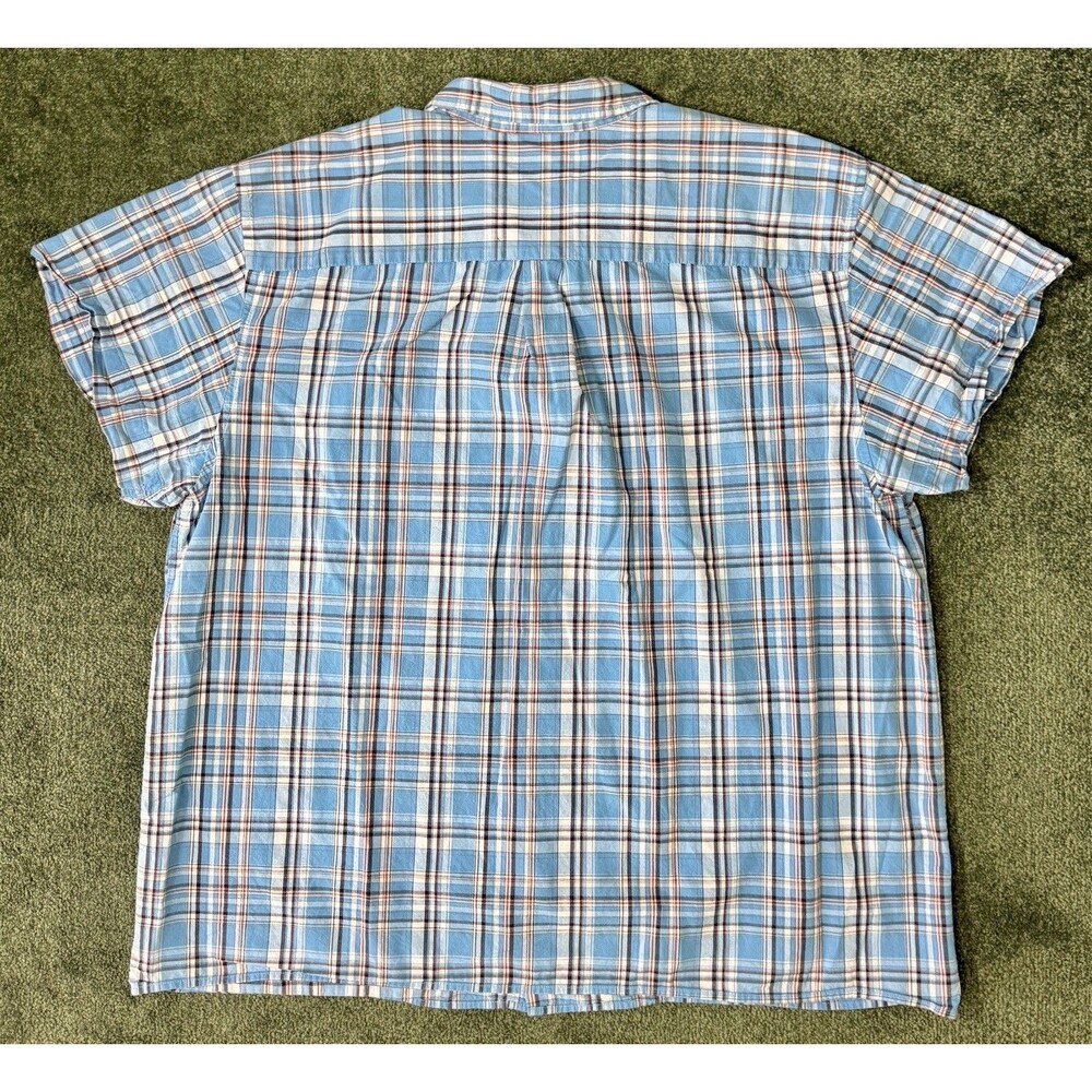 Mens Blue Plaid 100% Cotton Short Sleeve Button Up Shirt Casual Pocket Shirt 2XL - Picture 3 of 7
